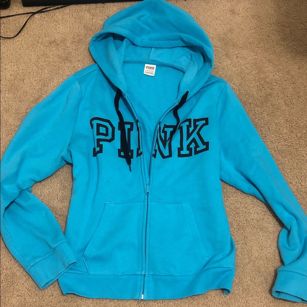 PINK Victoria's Secret Bright Blue-Teal Zip-Up Hoodie